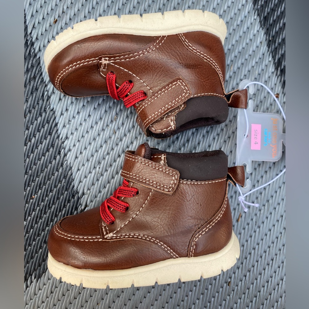 Carter's Brown Leather Kids Boots with Red Laces